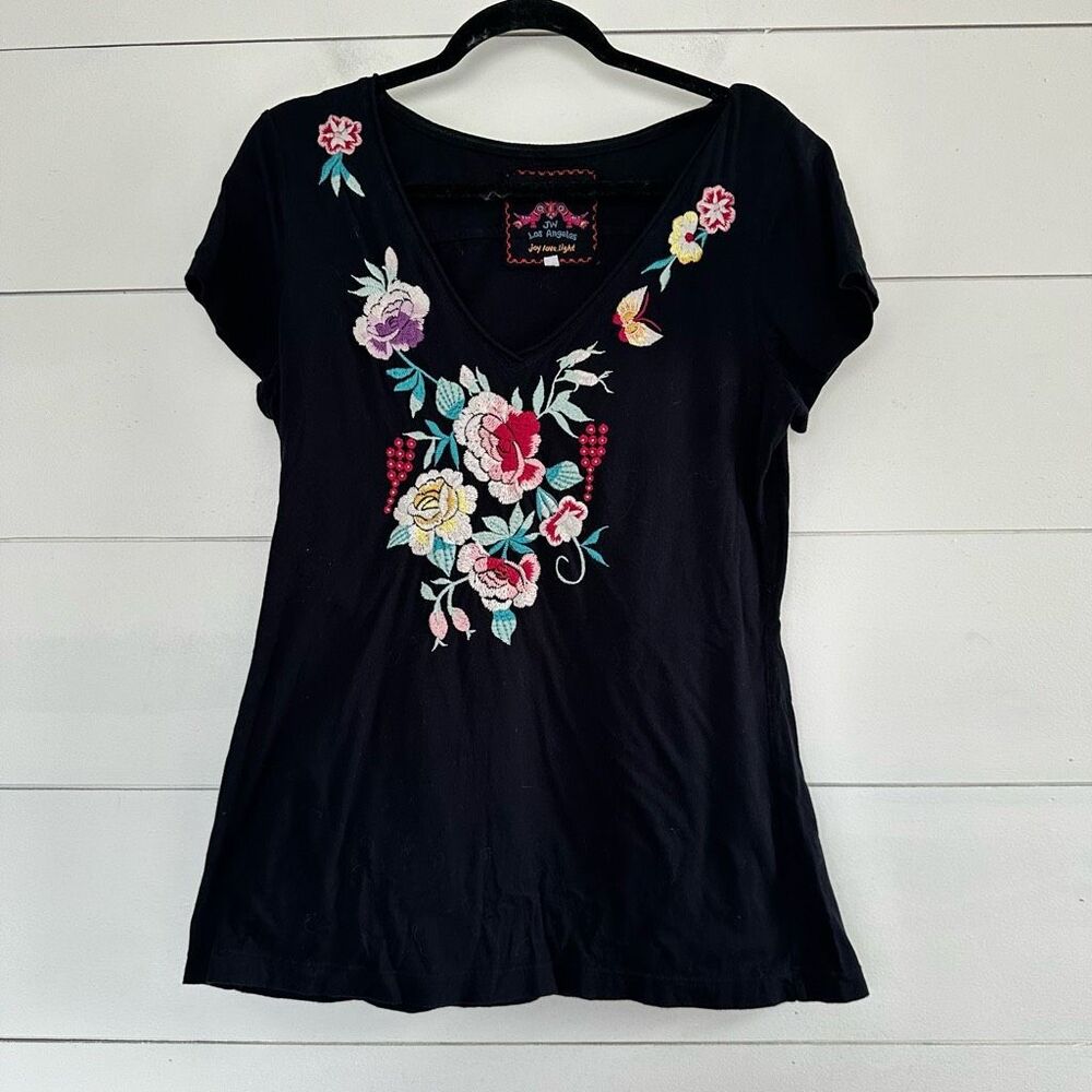 Embroidered Floral Black Top
